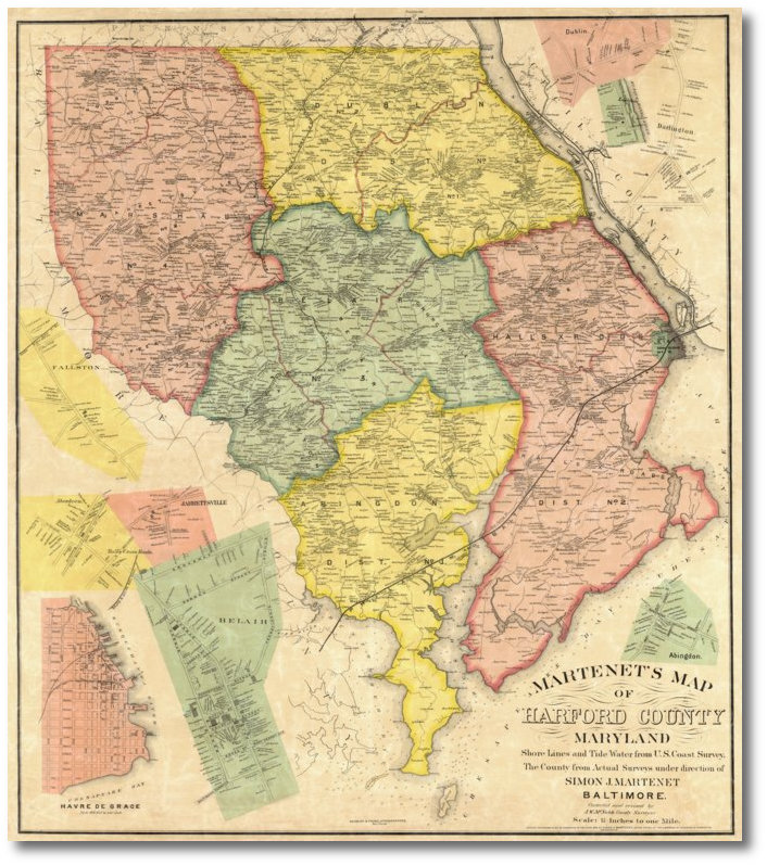 1878 Map of Harford County: Simon J. Martenet
