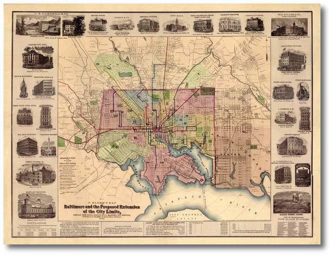 Klemm's 1872 Map of Baltimore City